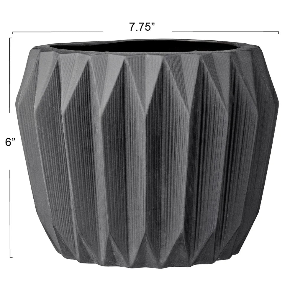 Round Stoneware Fluted Planter Indoor Outdoor Use Stylish Matte Grey Flower Pot Decorative Planter Succulents Herbs and Flowers