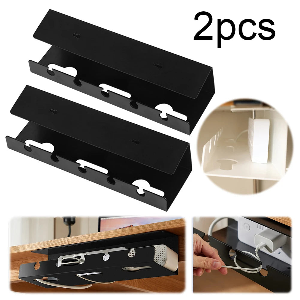 2Pcs Under Desk Cable Management Tray Self Adhesive Under Desk Cable Shelf No Punching Cable Storage Rack for Home Office
