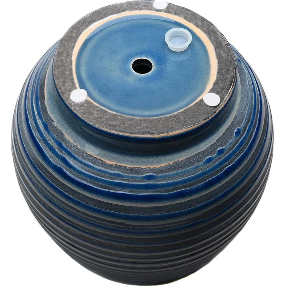 10 Inch Round Ceramic Planter with Drainage Holes Decorative Pot Indoor Outdoor Plants Blue and White Crackle Design