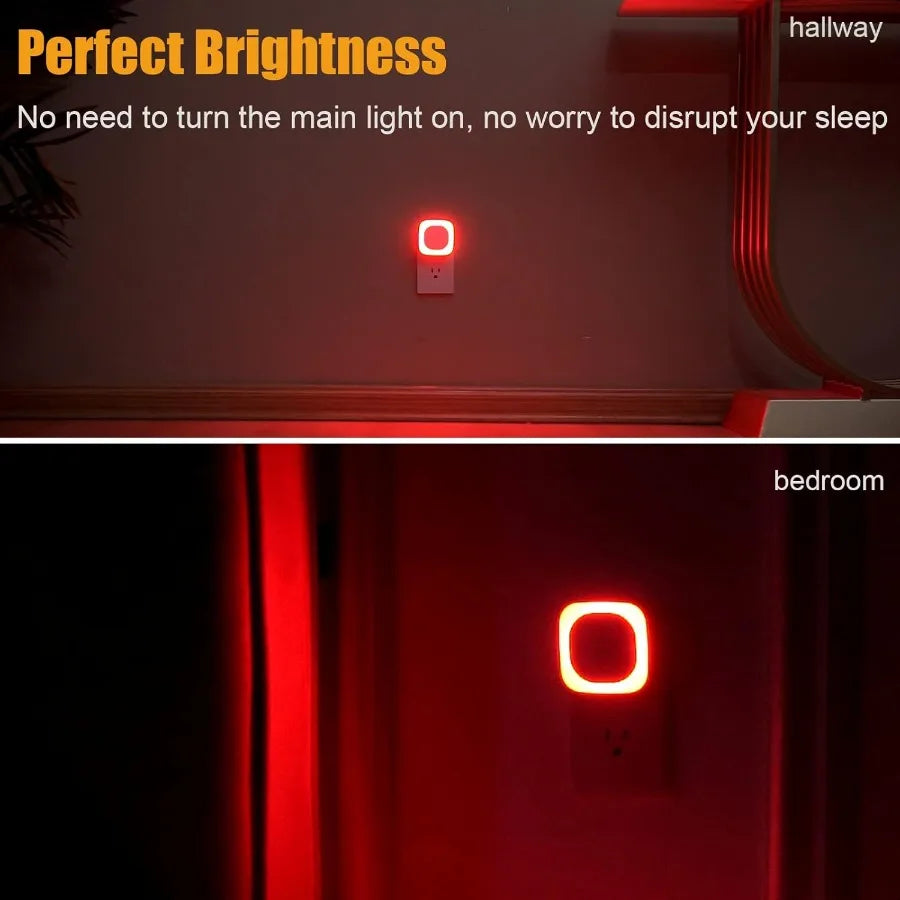 2 Pack Plug in Dimmable Red Night Light Auto Dusk to Dawn Sensor LED Night Light Soft Glow Diffused Light for Baby ry Bathroom