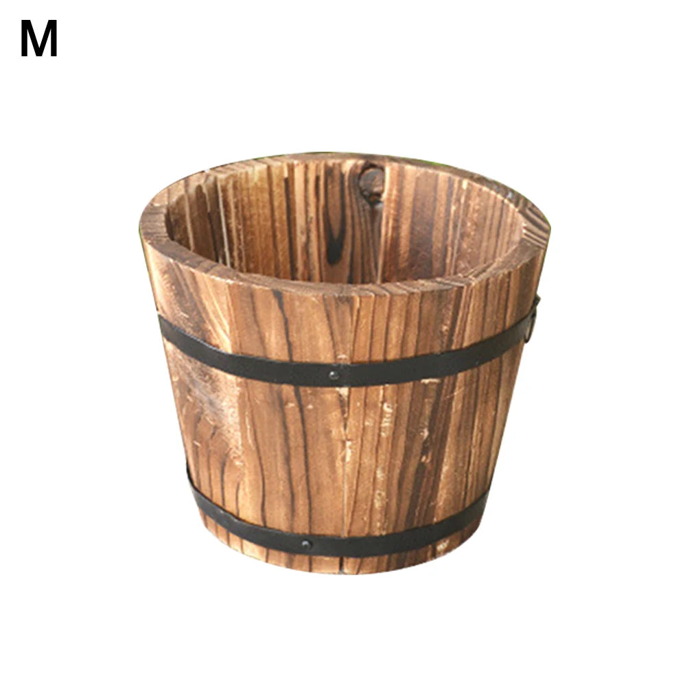1Pc Rustic Succulent Planter Wooden Barrel Empty Flower Pot Container Durable S/M/L Flower Pot Garden Decor