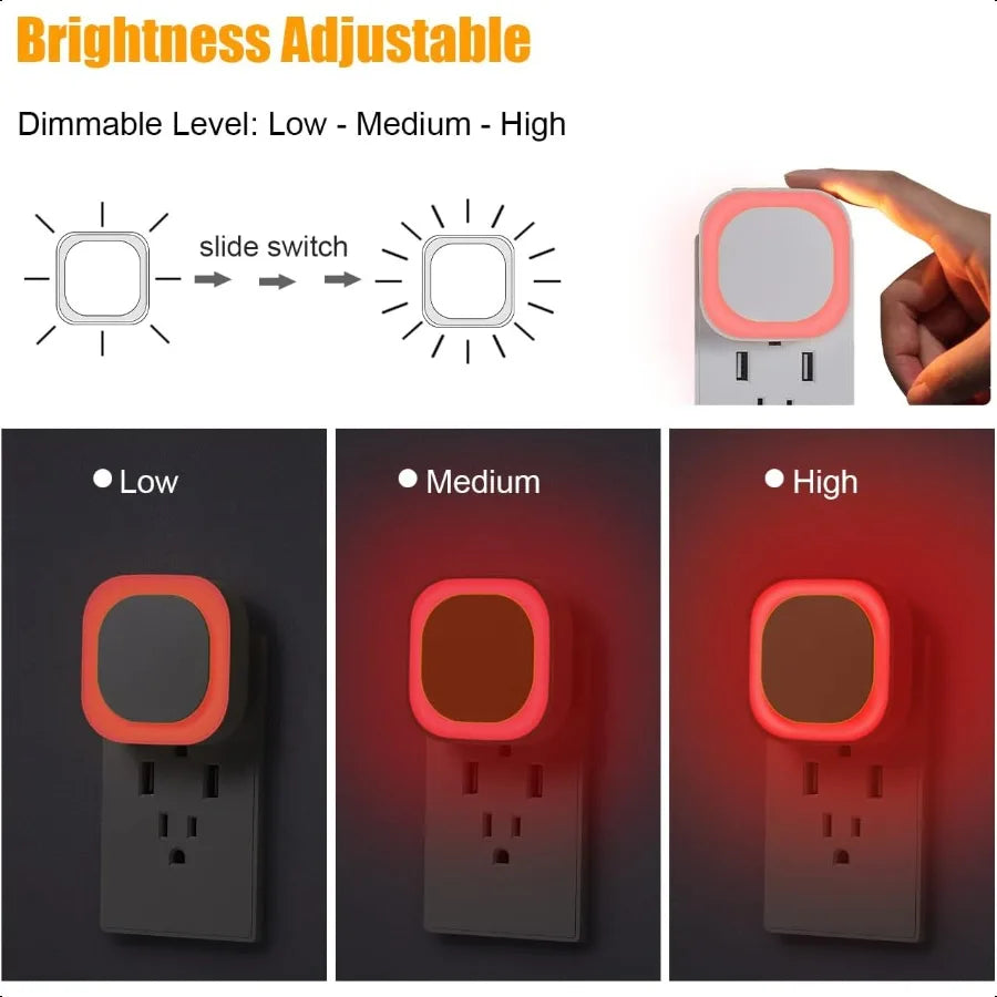 2 Pack Plug in Dimmable Red Night Light Auto Dusk to Dawn Sensor LED Night Light Soft Glow Diffused Light for Baby ry Bathroom