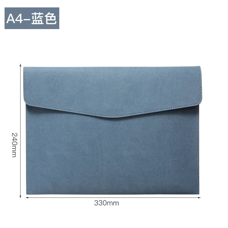 A4 Leather File Folder Large Capacity Document Bag Business Briefcase Magnetic Button Waterproof Laptop Cases Office Organizer