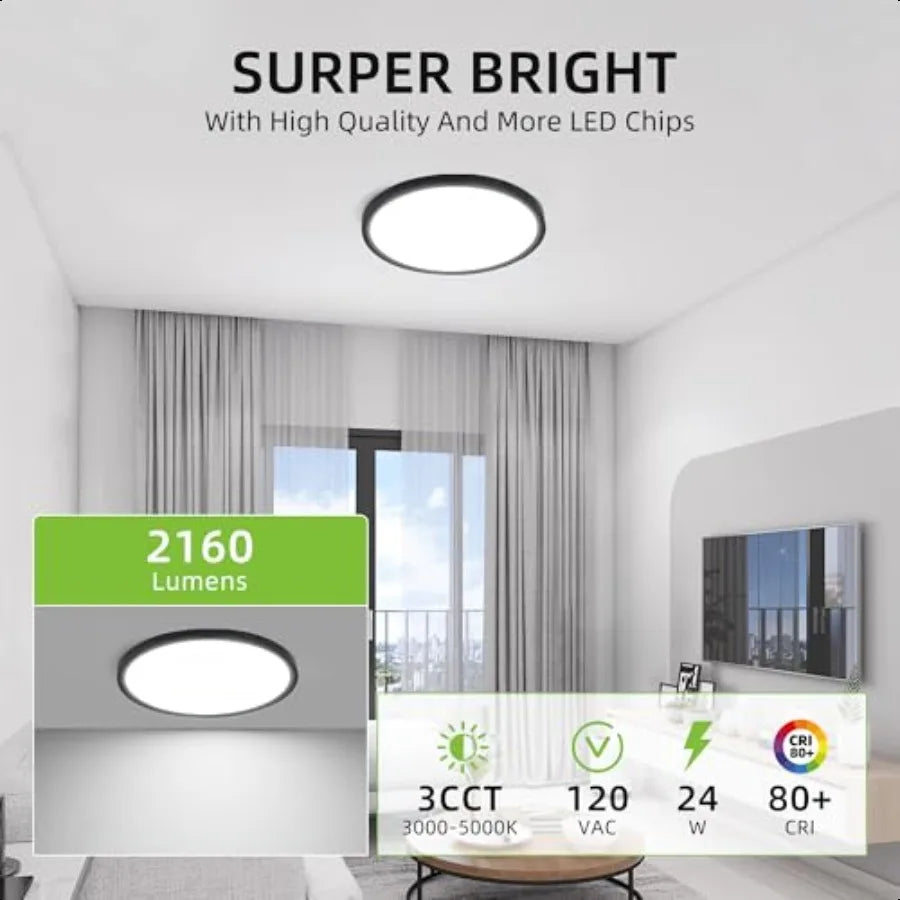 12 Inch Selectable CCT LED Round Flat Panel Light 24W 3000K 4000K 5000K EdgeLit Flush Mount Ceiling Light Fixture for Kitchen B