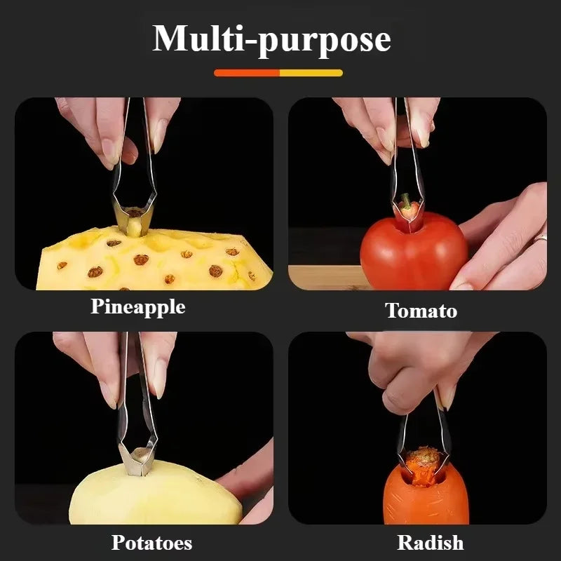 Stainless Steel Strawberry Huller Fruit Peeler Pineapple Corer Slicer Cutter Kitchen Knife Gadgets Pineapple Slicer Clips New