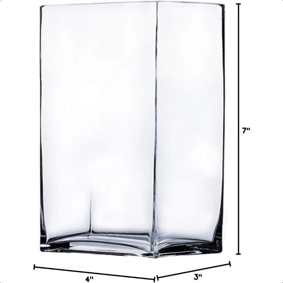 WGV Glass Rectangle Block Vase Width x Length 3" x 4" Height 6.5" Clear Floral Planter Container Votive Candle Holder Wedding P
