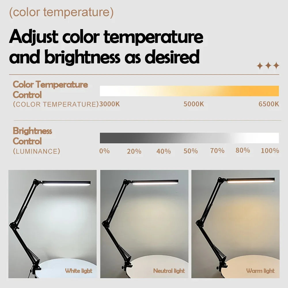 Single-Head LED Folding Metal Desk Lamp 3 Colors Adjustable 10 Brightness Levels Flexible Rotating Lamp Head for Home Reading PC