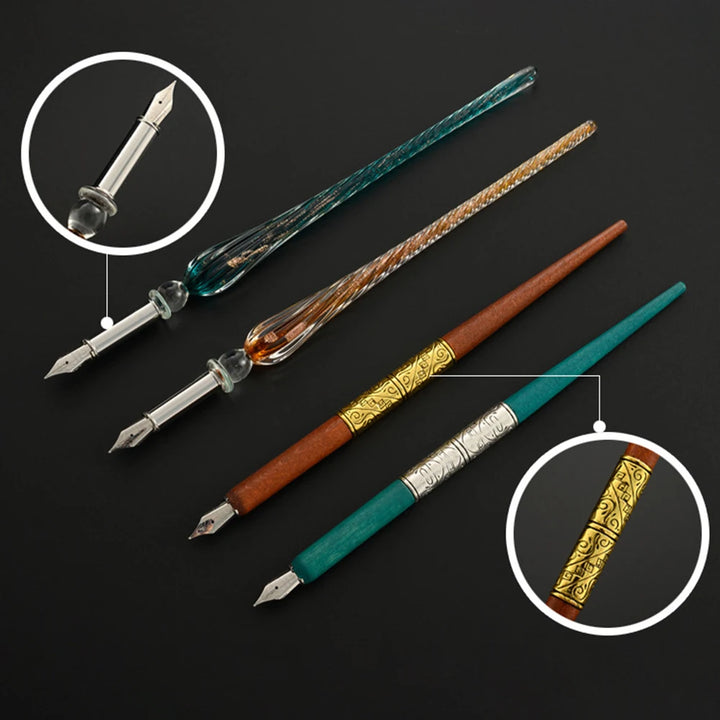 Dip Pen Fountain Set Star Starry Sky Glass Calligraphy Ink Pen Stationery Gift