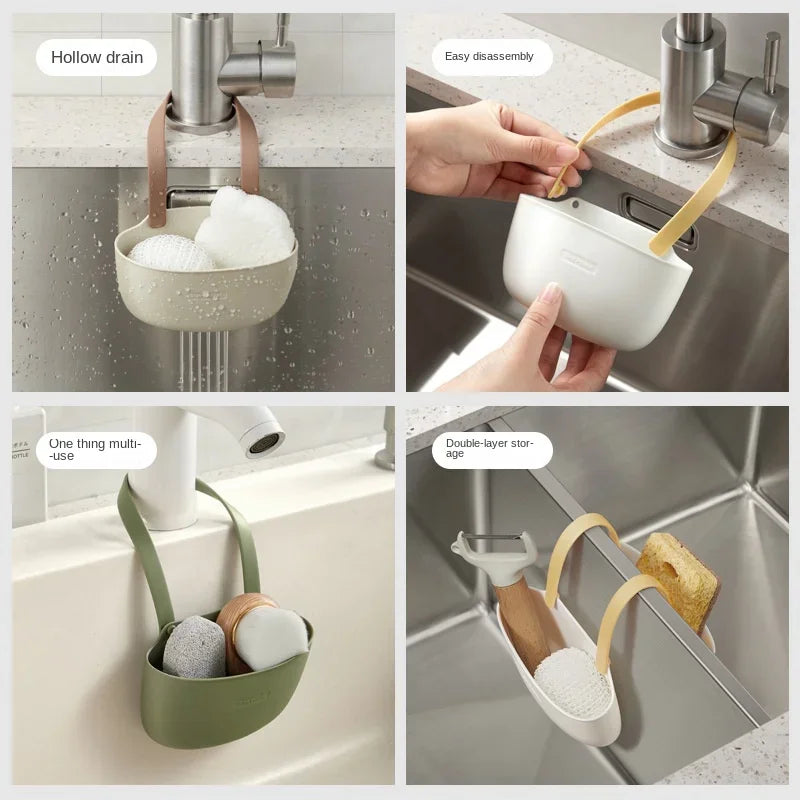Kitchen Sink Sponges Soap Holder Bathroom Dish Drain Water Basket Storage Drying Rack Accessories Organizer