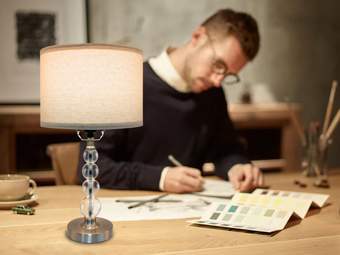 Modern Desk Lamp Set of Two - E26 Socket with Lamp Cap - Linen-Colored Lampshade - Suitable for Living Room, Bedroom and Bedside