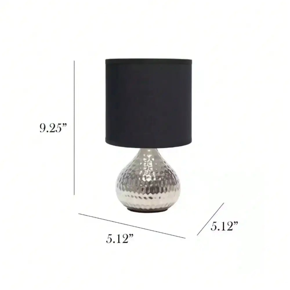 9.25 in. Silver and Black Hammered Drip Mini Table Lamp for Bedroom, Bedside for Nightstands, Table Lamp for Living Room