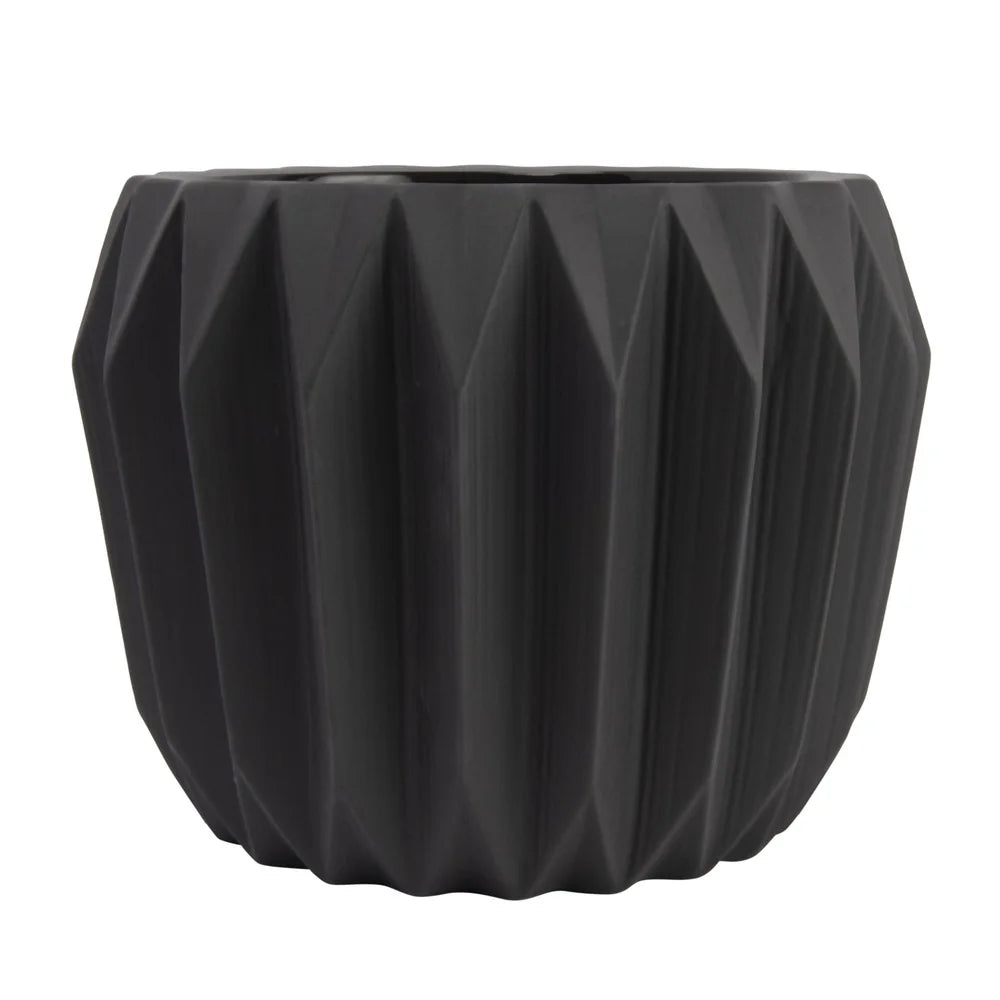 Round Stoneware Fluted Planter Indoor Outdoor Use Stylish Matte Grey Flower Pot Decorative Planter Succulents Herbs and Flowers