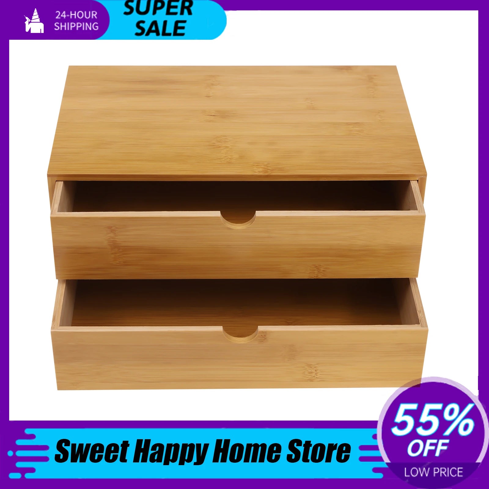 4 Drawer/2 Drawer Mini Bamboo Desk Drawer Tabletop Storage Organization Box for Office Home Toiletries Supplies