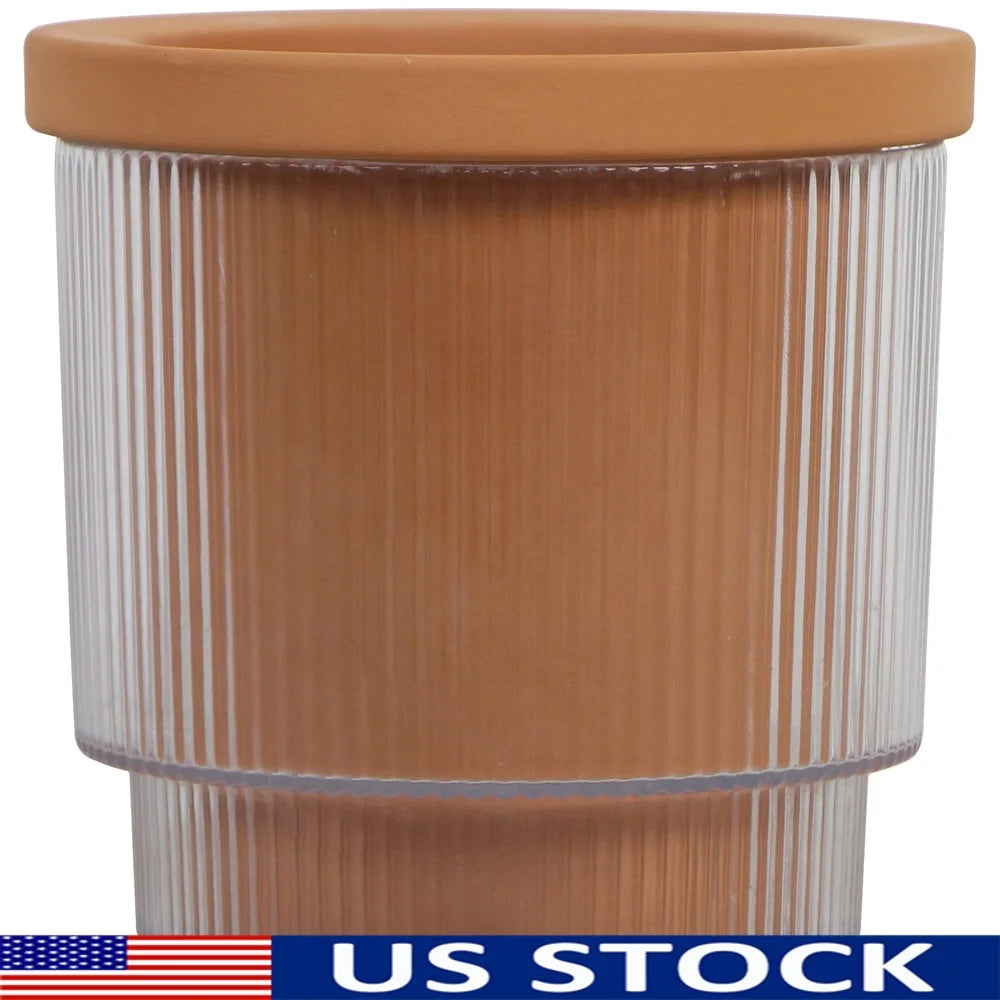 8in Self Watering Planter Terracotta Indoor Outdoor Planter Hydroponic Cylinder Pot Two-Piece Design