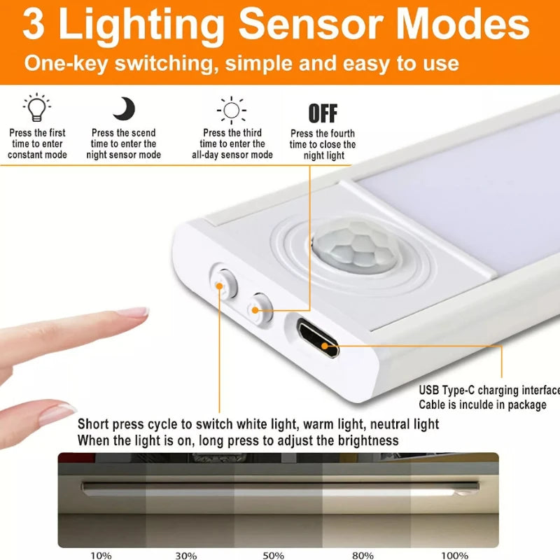 LED Night Light Ultra Thin Human Body Sensor Light USB Rechargeable Cabinet Light for Kitchen Bedroom Wardrobe Lighting 2PC 40CM