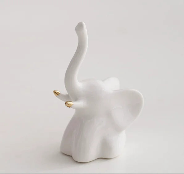 Home Decor Elephant Statues,1 Pair, Small Decorative Accents for Shelves, Livingroom and Bedroom, Gold and White