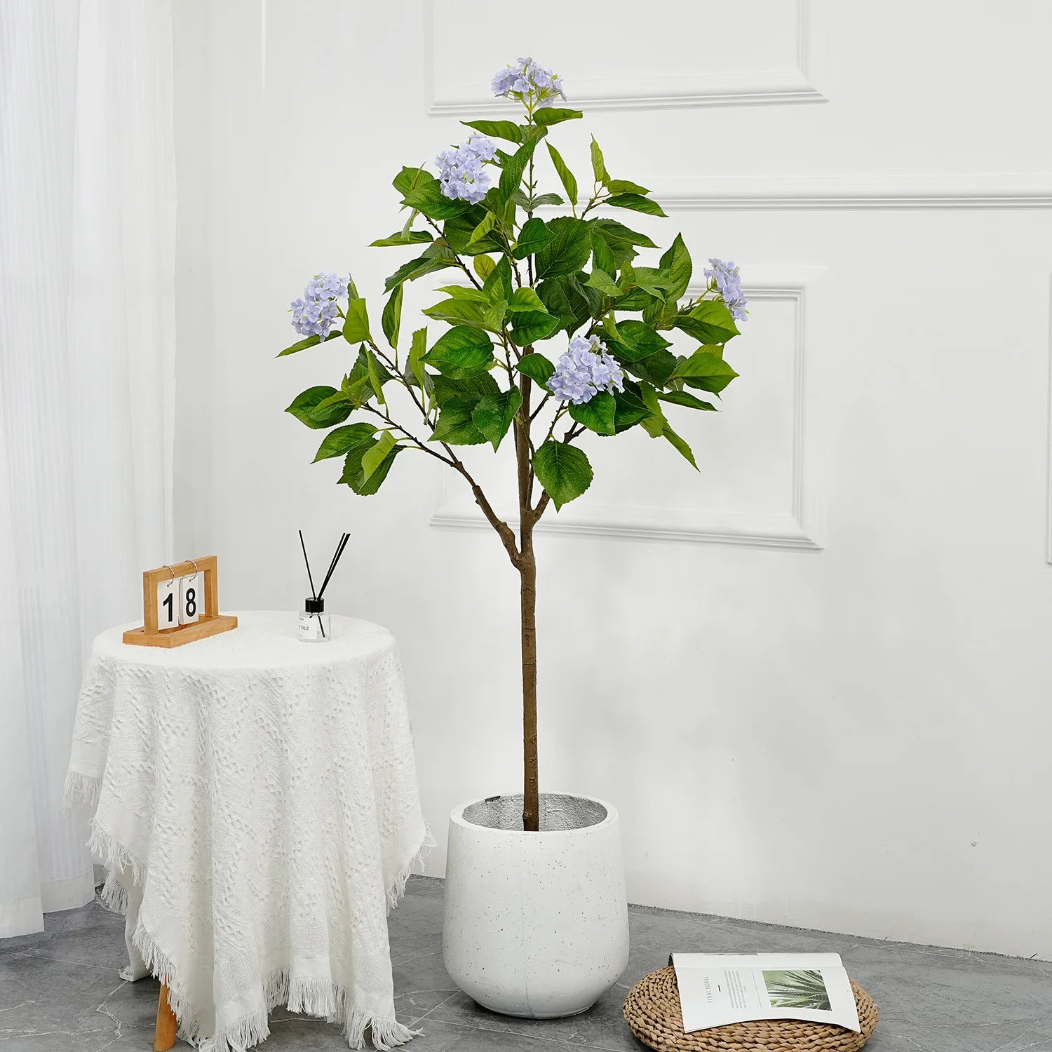 Artificial Hydrangea Tree, 4ft Blue Flowers Potted Decorative Hydrangea Flowers Tree, Modern Artificial Tree for Indoor Home