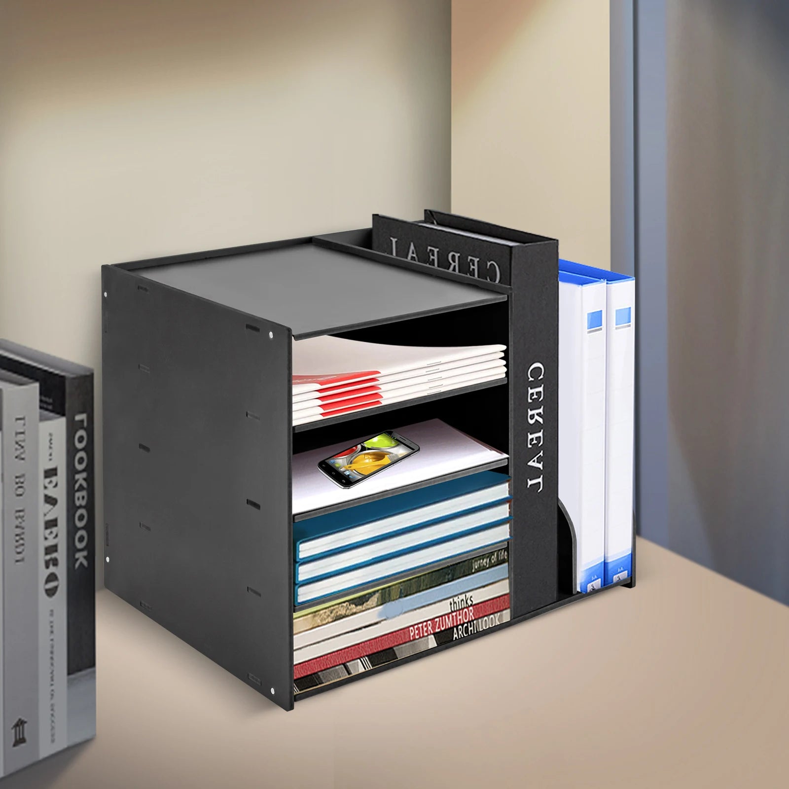 File Holder Organizer 4+2 Tier, Pvc Document Mail Sorter for Office Home School, Holds Files Books Envelopes