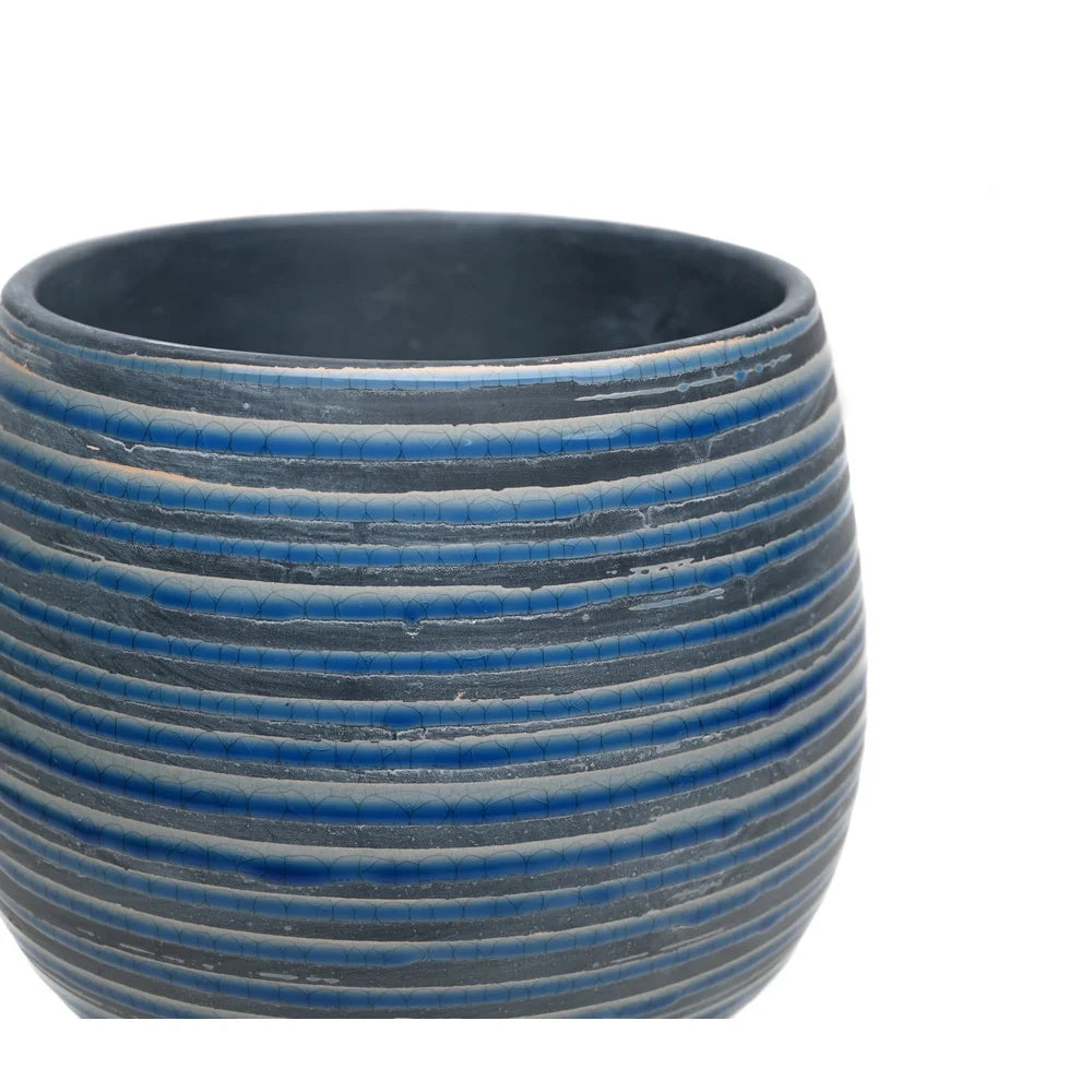 10 Inch Round Ceramic Planter with Drainage Holes Decorative Pot Indoor Outdoor Plants Blue and White Crackle Design