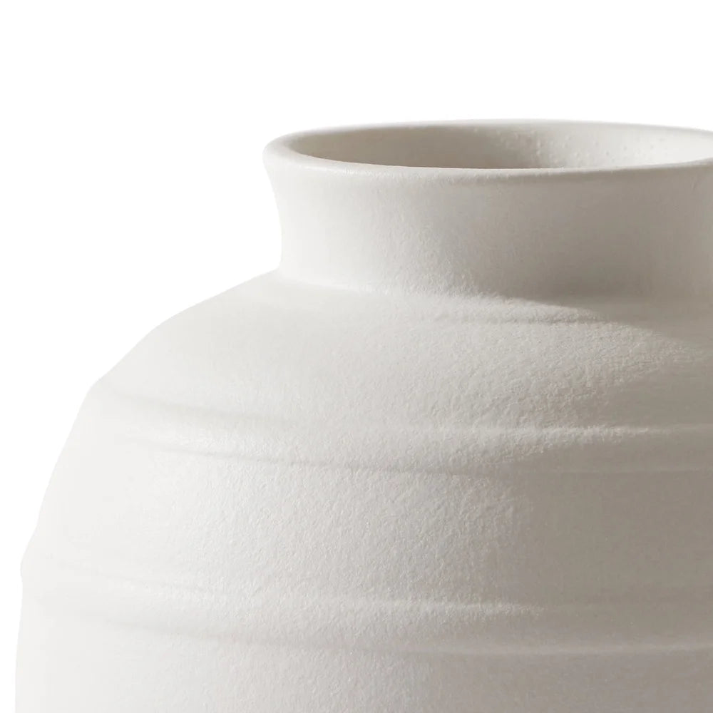 Textured Ribbed Ceramic Vase 8 Inch Wide Opening Rustic Decor Indoor Floral Arrangement Home Tabletop Centerpiece