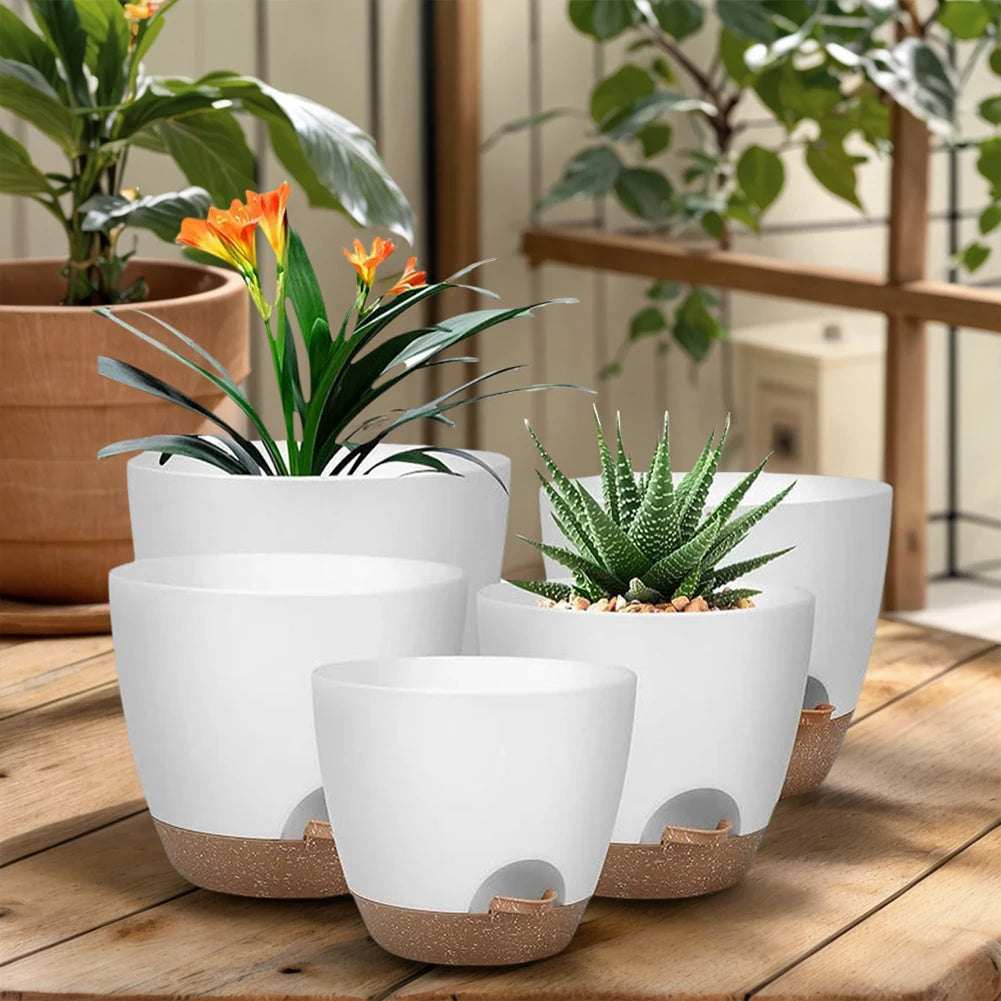 5Pcs Self Watering Planters with Drainage Hole Convenient Plant Pots Lightweight Large Flower Pot for Indoor Outdoor Plants