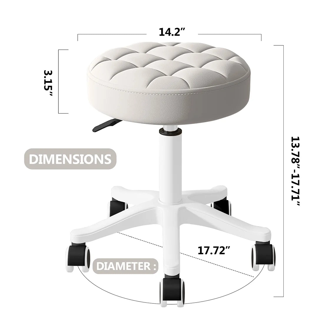 Small Chair Round Rolling Stool With Wheels PU Leather Height Adjustable Swivel Drafting Work SPA Salon Stools Home Office Chair
