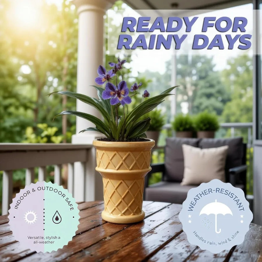 Fun and Unique Giant Ice Cream Cone Planter and Vase Quirky Large Ceramic 12 Tall Indoor Outdoor Vase for Plant Lovers Perfect