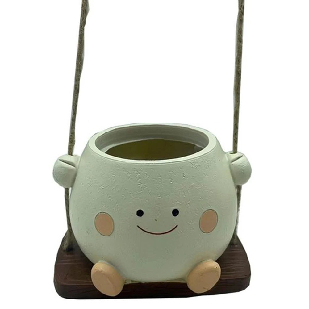 2Pcs Swing Smile Face Planter Resin Cute Plant Succulent Pots Creative Hanging Swing Chair Planter for Indoor Outdoor Plant