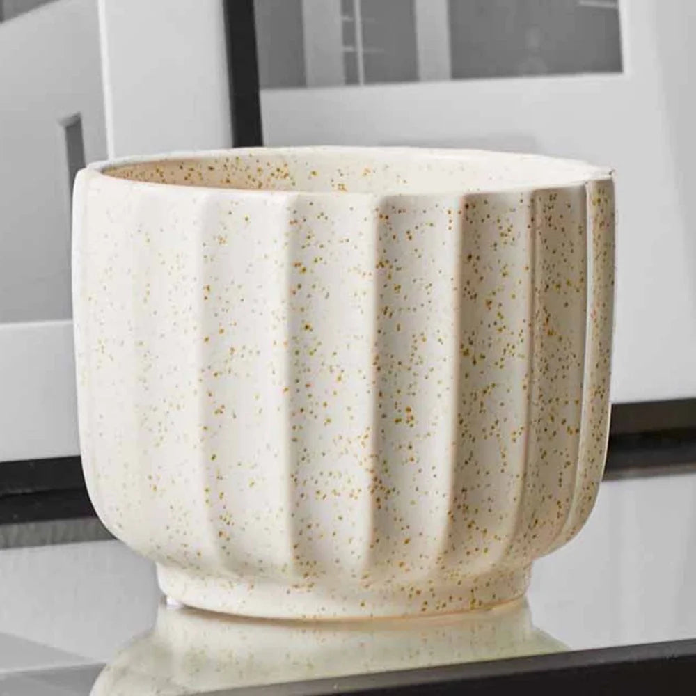 Ceramic Vase 4.5 Inch Ribbed Texture Cream White Durable Pot Indoor Plants Flowers Decorative Accent Home Decor