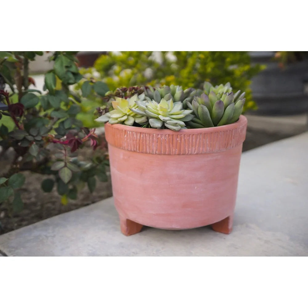 10in Footed Terracotta Clay Planter Handcrafted Pot with Drainage Holes Ideal Home Garden Patio Decor