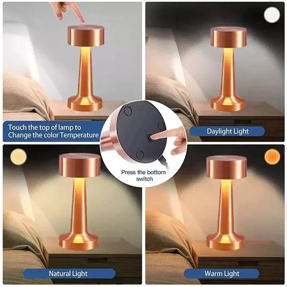 Rechargeable Retro Table Lamp Metal Touch Decor for Bar Coffee Table Restaurant Decoration Light Desk LED Night Lights