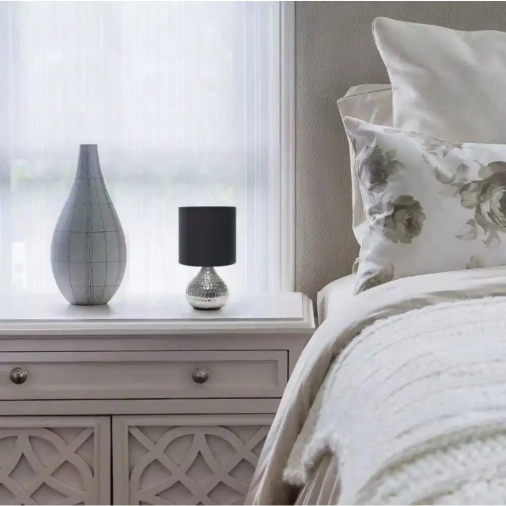 9.25 in. Silver and Black Hammered Drip Mini Table Lamp for Bedroom, Bedside for Nightstands, Table Lamp for Living Room