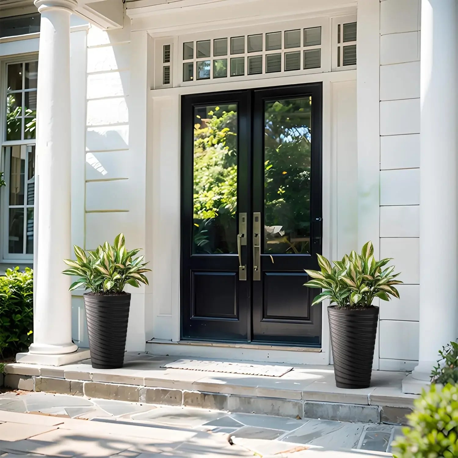 18 Inch Tall Planter Set of 2, Round Spiral Textured Flower Pots, Decorative Plant Pots for Outdoor Indoor Home Garden Patio