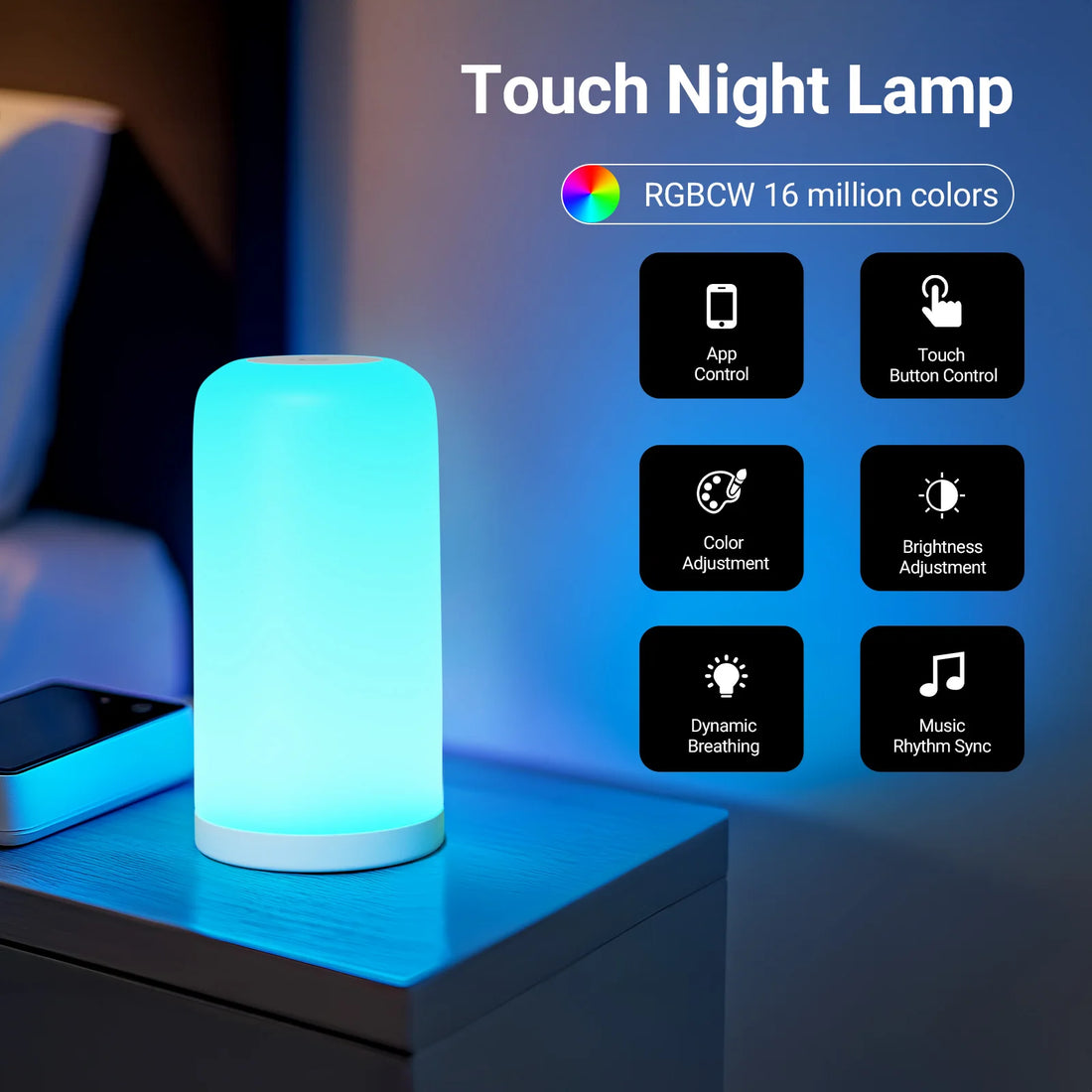 1Pack Smart Pat Light, Lights up When You Touch, Support App Control, Rgb Color Change, Timing Switch, Suitable for Bedroom, Living Room, Studio Viewing Room.