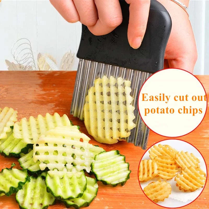 Potato Cutter Chip French Fry Maker Stainless Steel Wavy Knife French Fries Chopper Knife Chopper French Fry Kitchen Tools