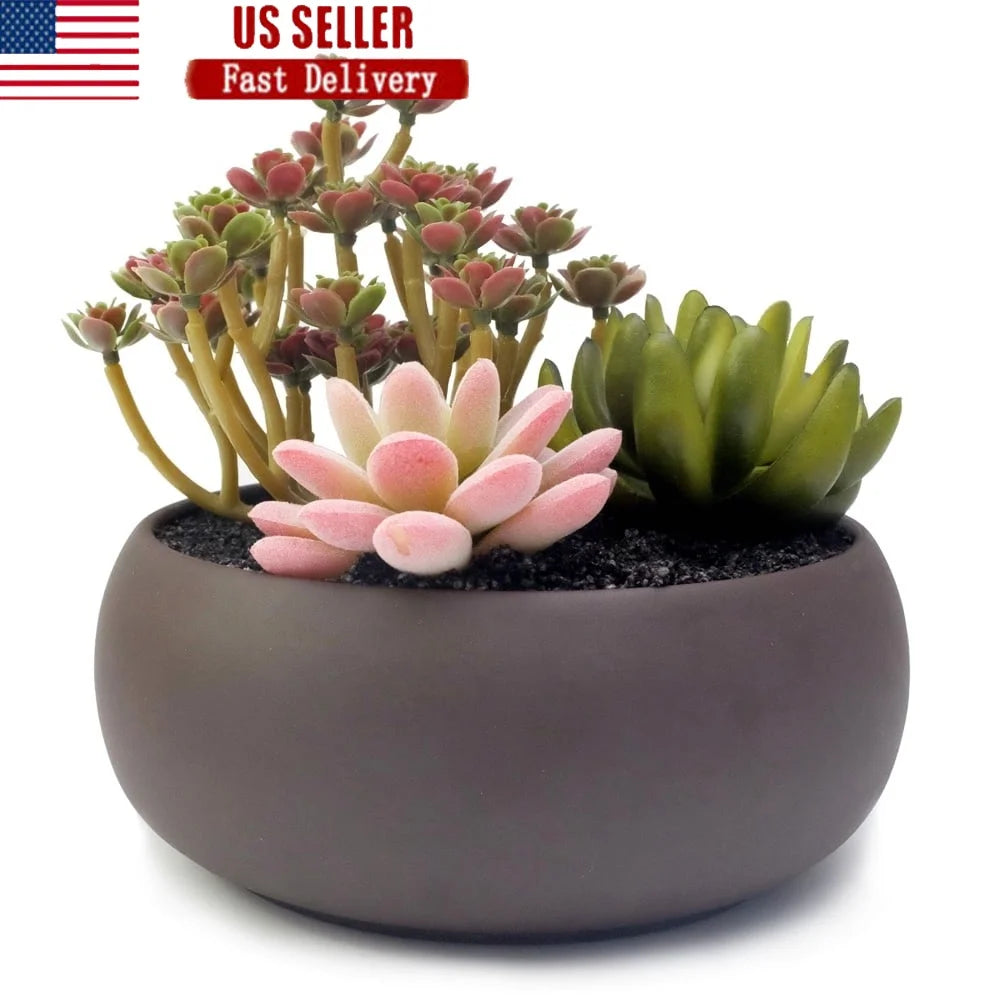 Unglazed Round Ceramic Planter Pot Succulent Cactus Holder with Drainage Perfect Home Office Decoration Wedding Party