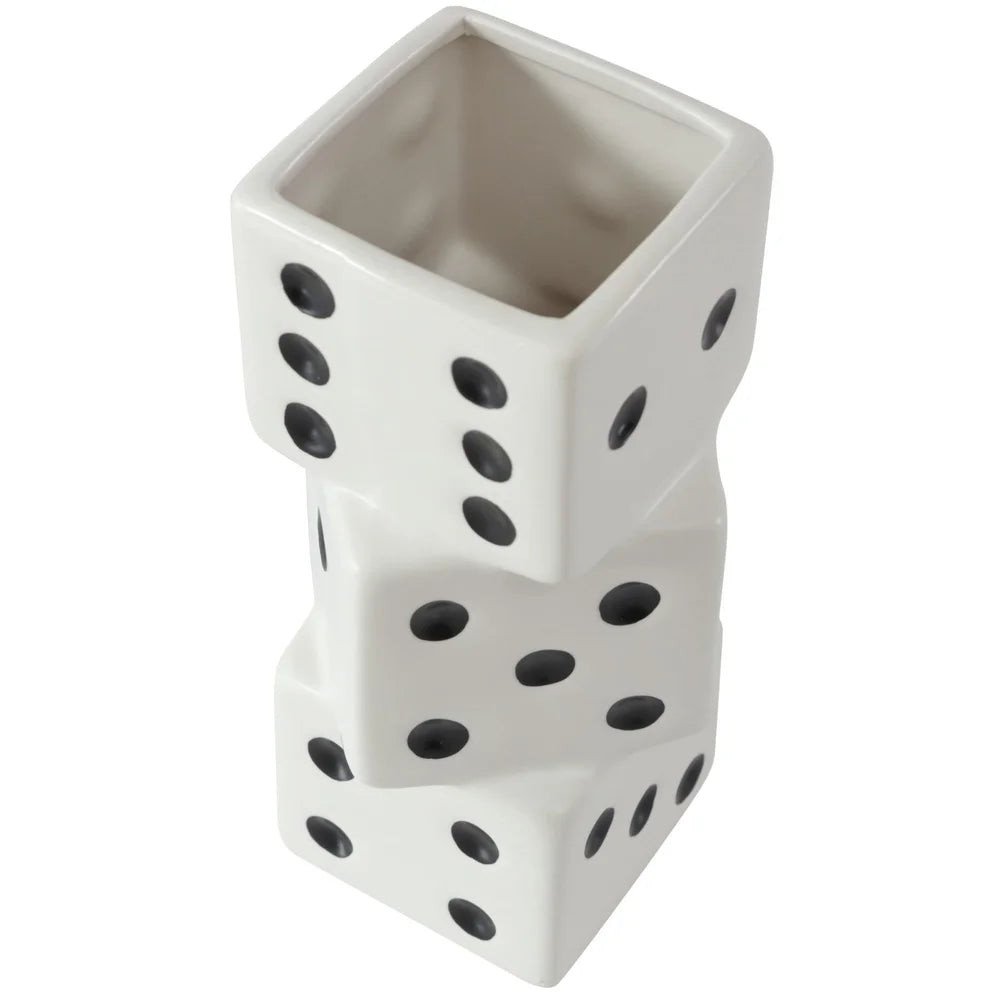 Unique Ceramic Dice Vase Decorative Accent Desk Shelf Indoor Display Fun Home Decor 8.75 Inches Height