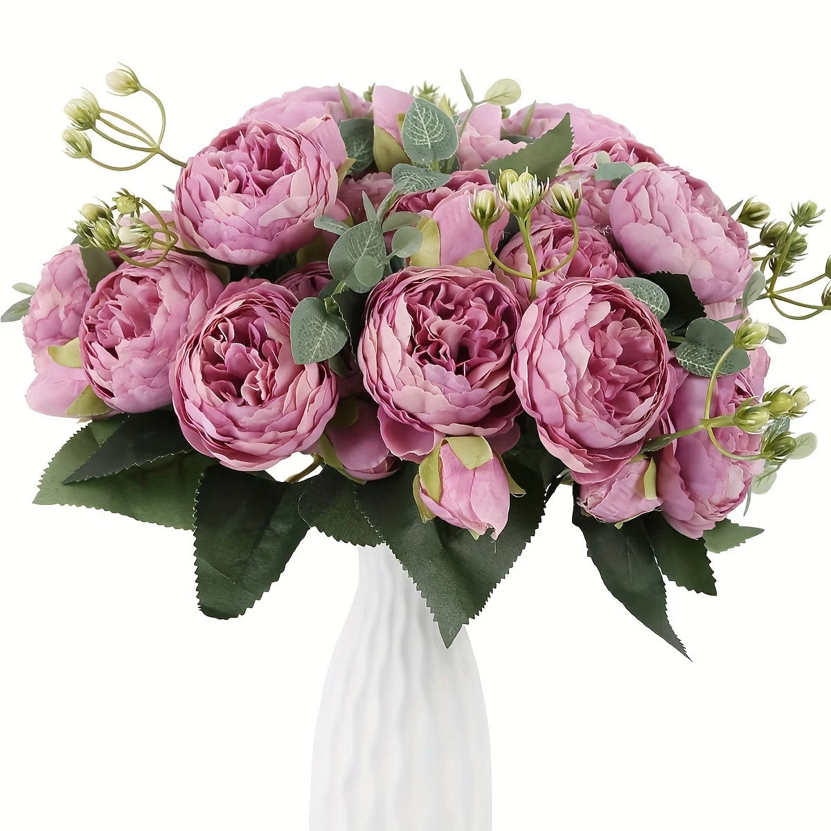 4 Bundles Peonies Artificial Flowers, 13.4in Silk Fake Flowers Bouquets for Home Wedding Decoration Table Centerpiece