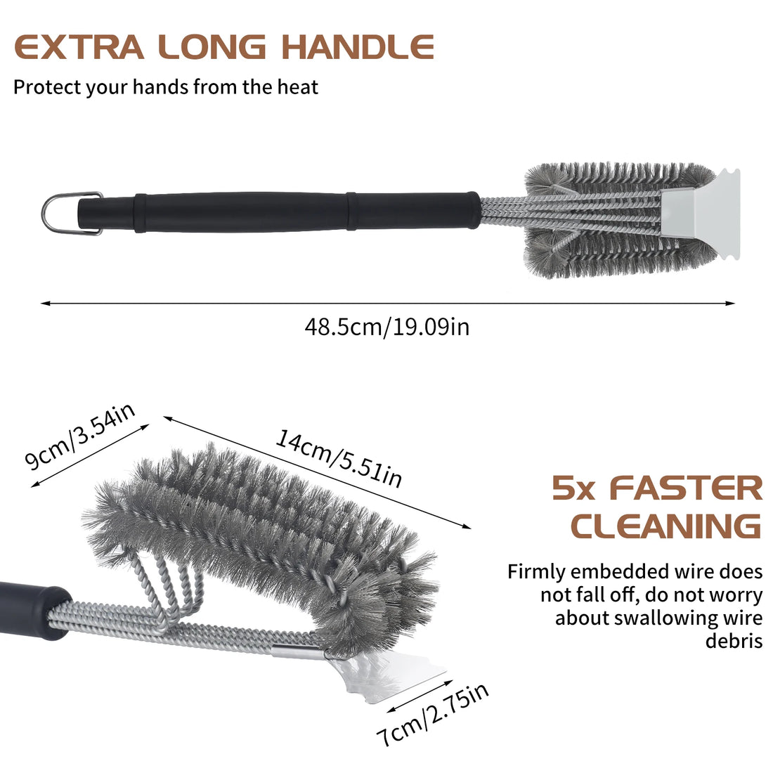 Stainless Steel Grill Brush with Scraper, 19 in Grill Brush for Outdoor Grill, BBQ Brush for Grill Cleaning, Kitchen Accessories