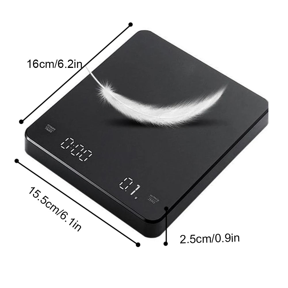 Mini Coffee Scale with Timer Accurate Scale Auto Tare Rechargeable 3kg/0.1g Portable Digital Kitchen Scale Portable Coffee Scale