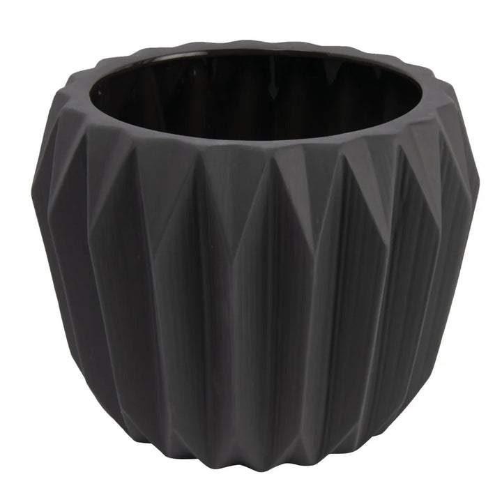 Round Stoneware Fluted Planter Indoor Outdoor Use Stylish Matte Grey Flower Pot Decorative Planter Succulents Herbs and Flowers