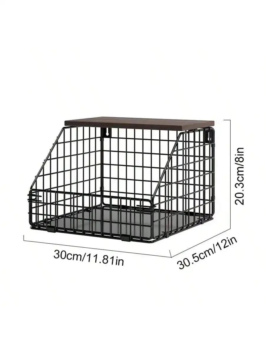 Wall-hanging kitchen Storage Rack, Thickened lron WoodStorage Rack, Vegetable and Fruit Storage Basket snack rackRotating Triple