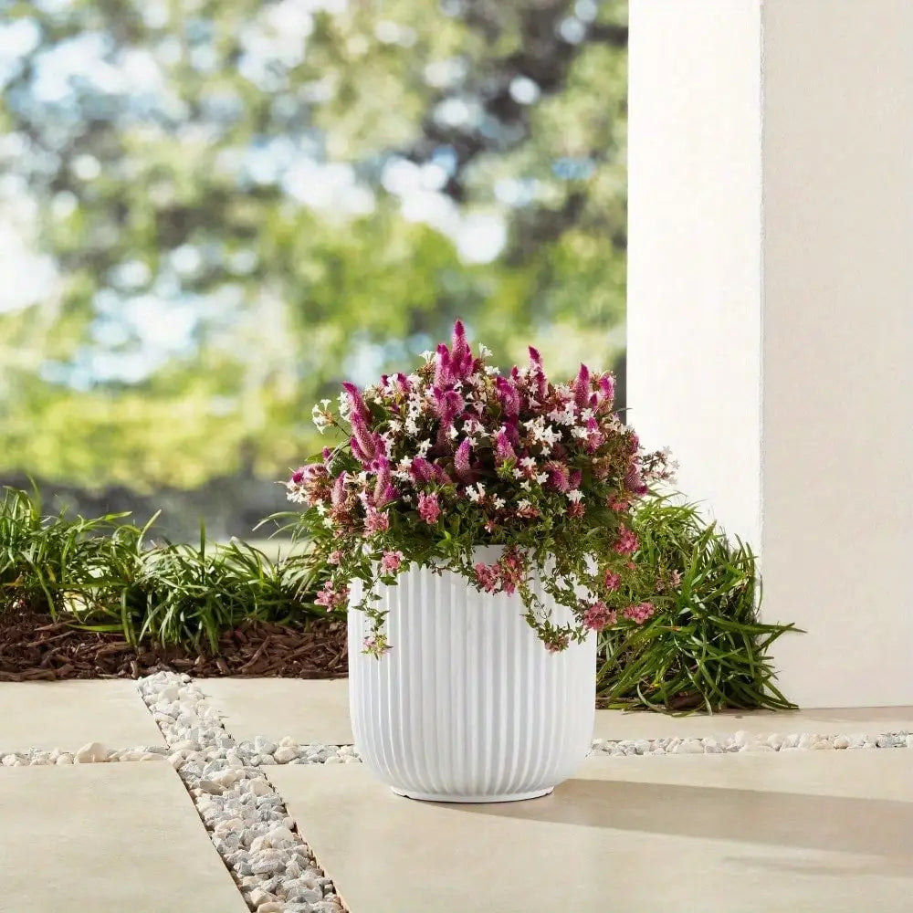 16"W x 16"L x 15.8"H White Resin Plant Pot Planter, suitable for all plants indoors and outdoors