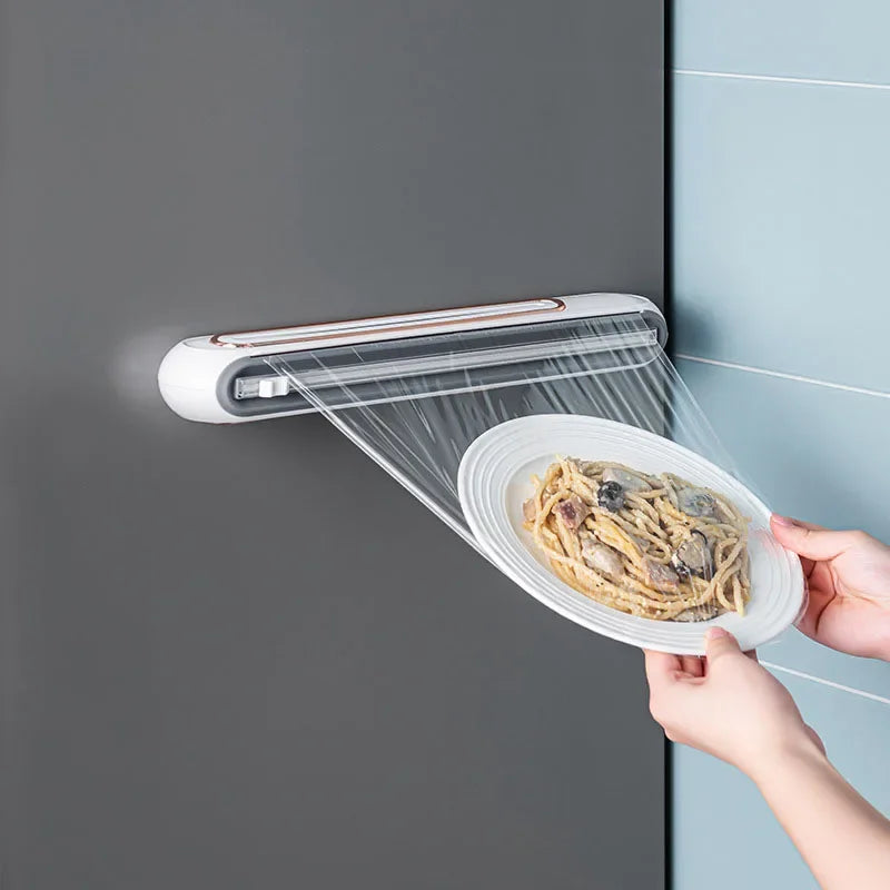 1pc Plastic Film Cutter Cling Film Cutter Dispenser Magnetic Refillable Plastic Wrap Dispenser with Cutter Kitchen Accessories