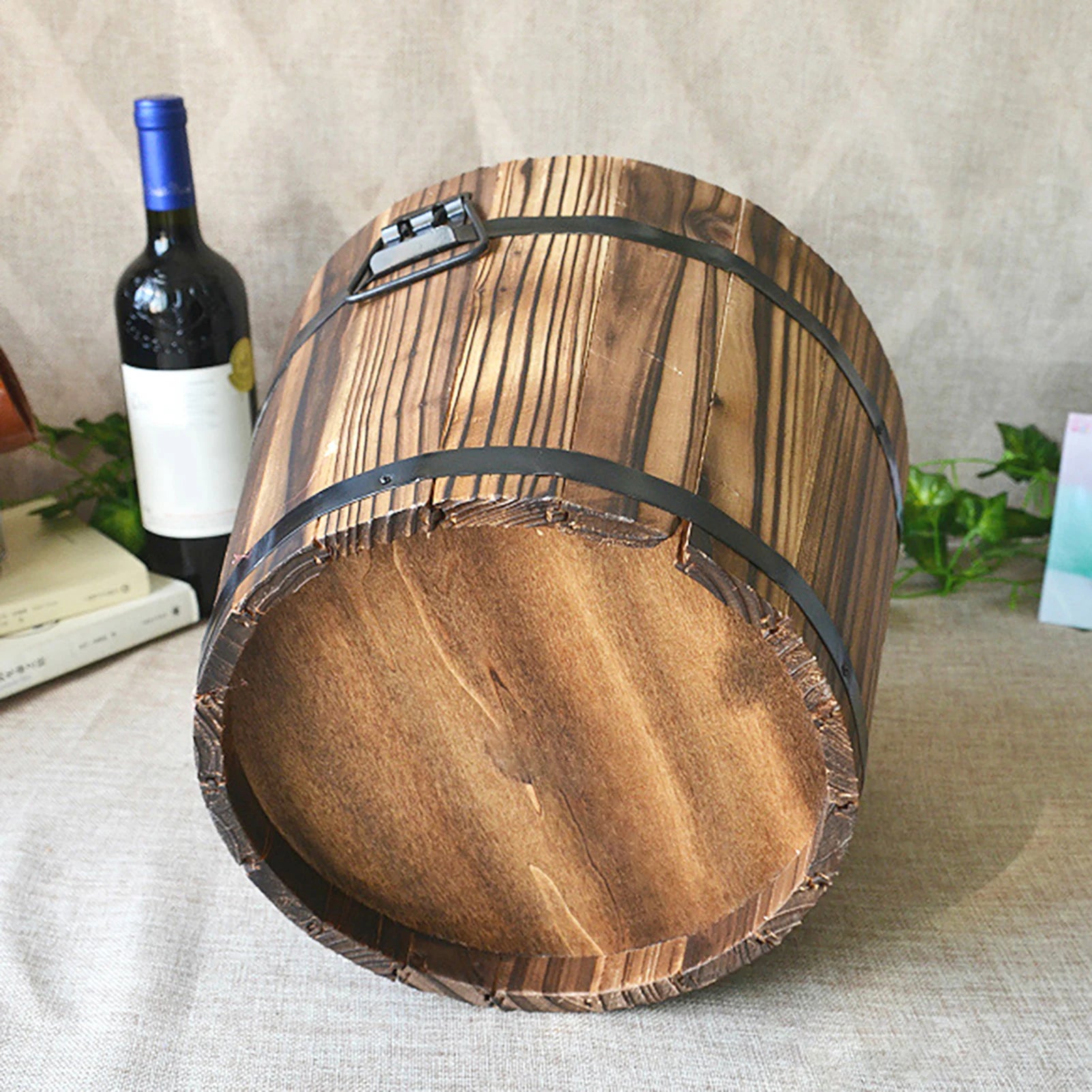 1Pc Rustic Succulent Planter Wooden Barrel Empty Flower Pot Container Durable S/M/L Flower Pot Garden Decor