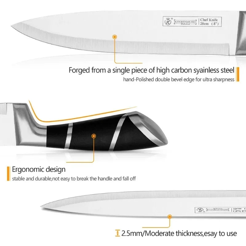 Kitchen Knife Set 9pcs Stainless Steel Sharp Non-Stick Coated Chef Knives with Sharpener for Cutting Slicing Dicing Chopping