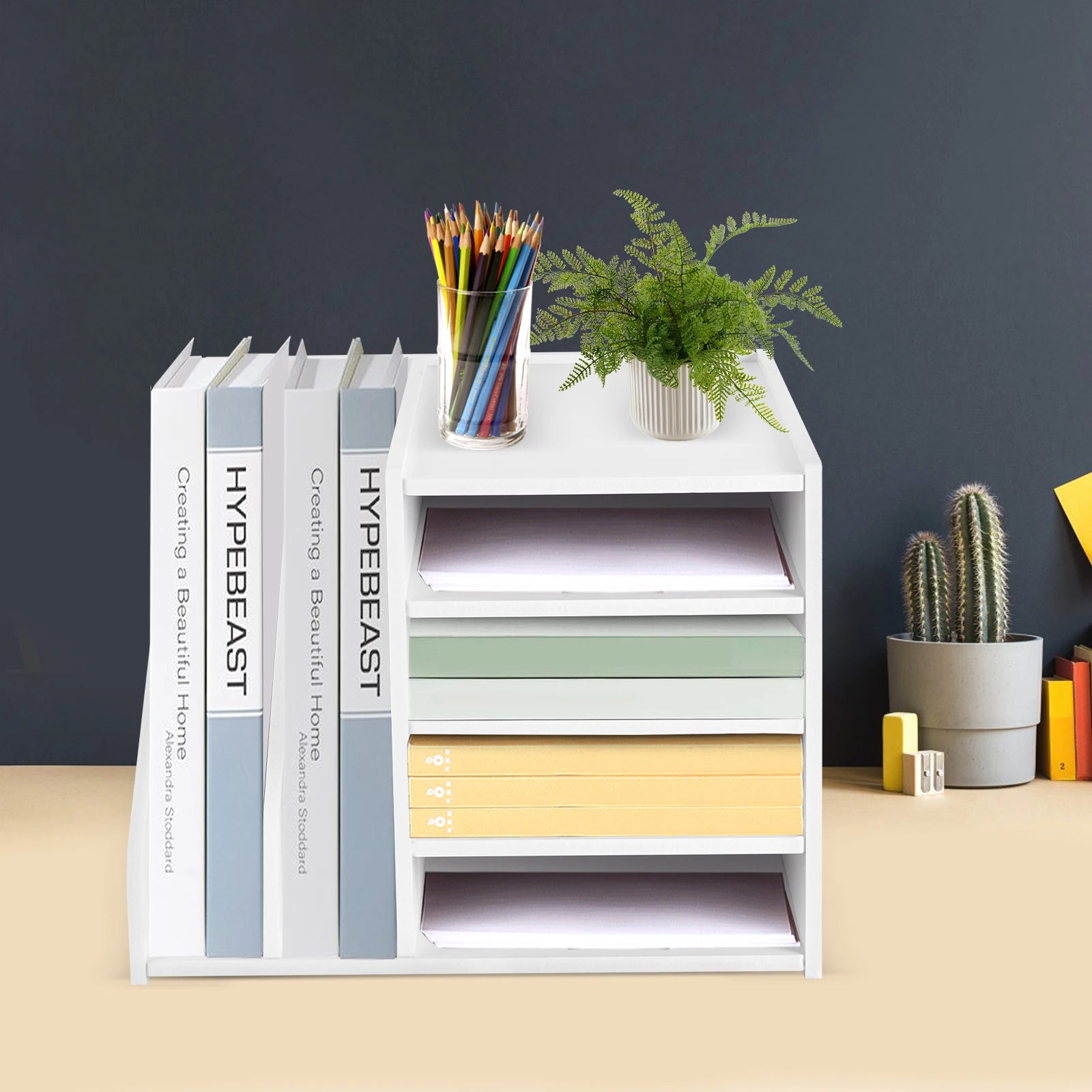 File Holder Organizer 4+2 Tier, Pvc Document Mail Sorter for Office Home School, Holds Files Books Envelopes