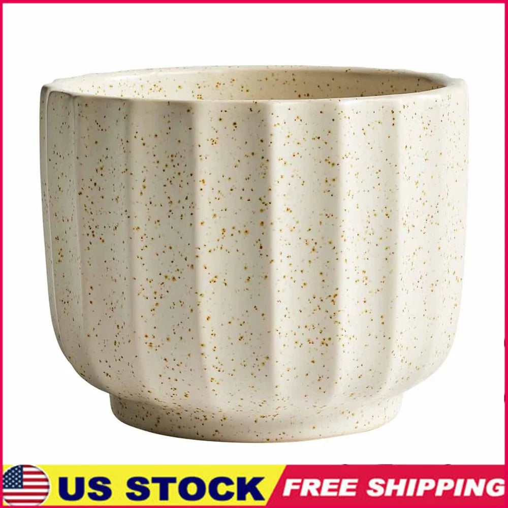 Ceramic Vase 4.5 Inch Ribbed Texture Cream White Durable Pot Indoor Plants Flowers Decorative Accent Home Decor