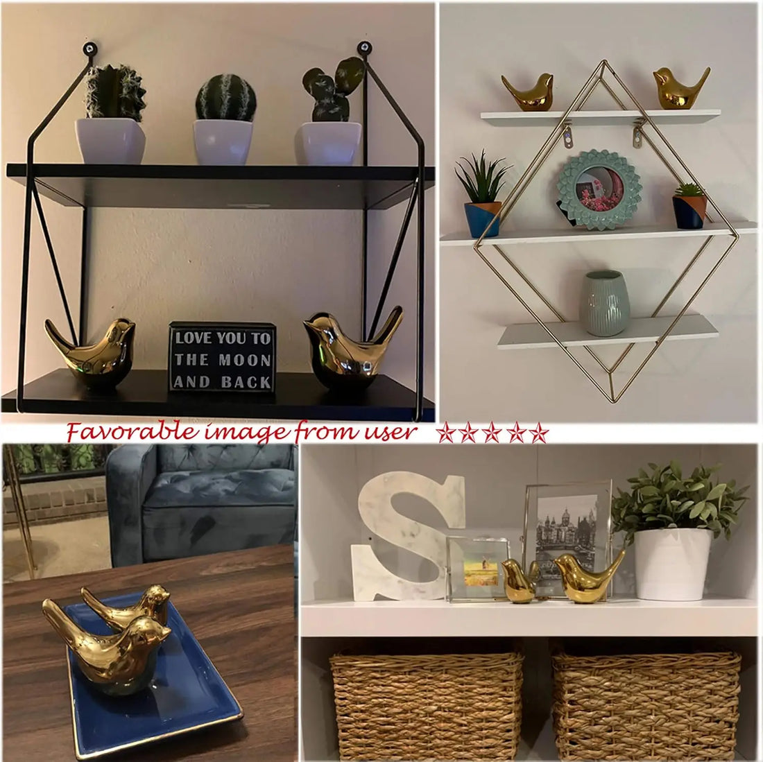 Small Birds Statues Gold Home Decor Modern Style Figurine Decorative Ornaments for Living Room,Bedroom,Office Desktop,Cabinets
