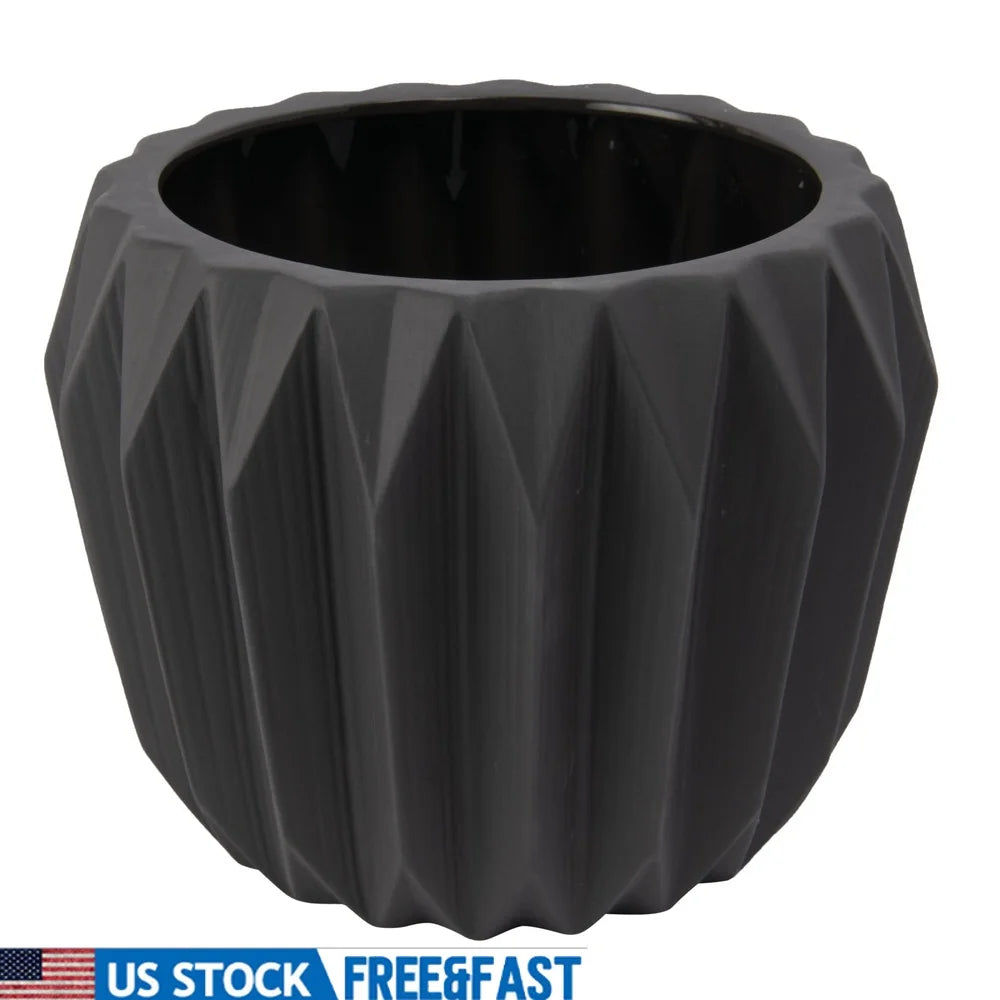 Round Stoneware Fluted Planter Indoor Outdoor Use Stylish Matte Grey Flower Pot Decorative Planter Succulents Herbs and Flowers